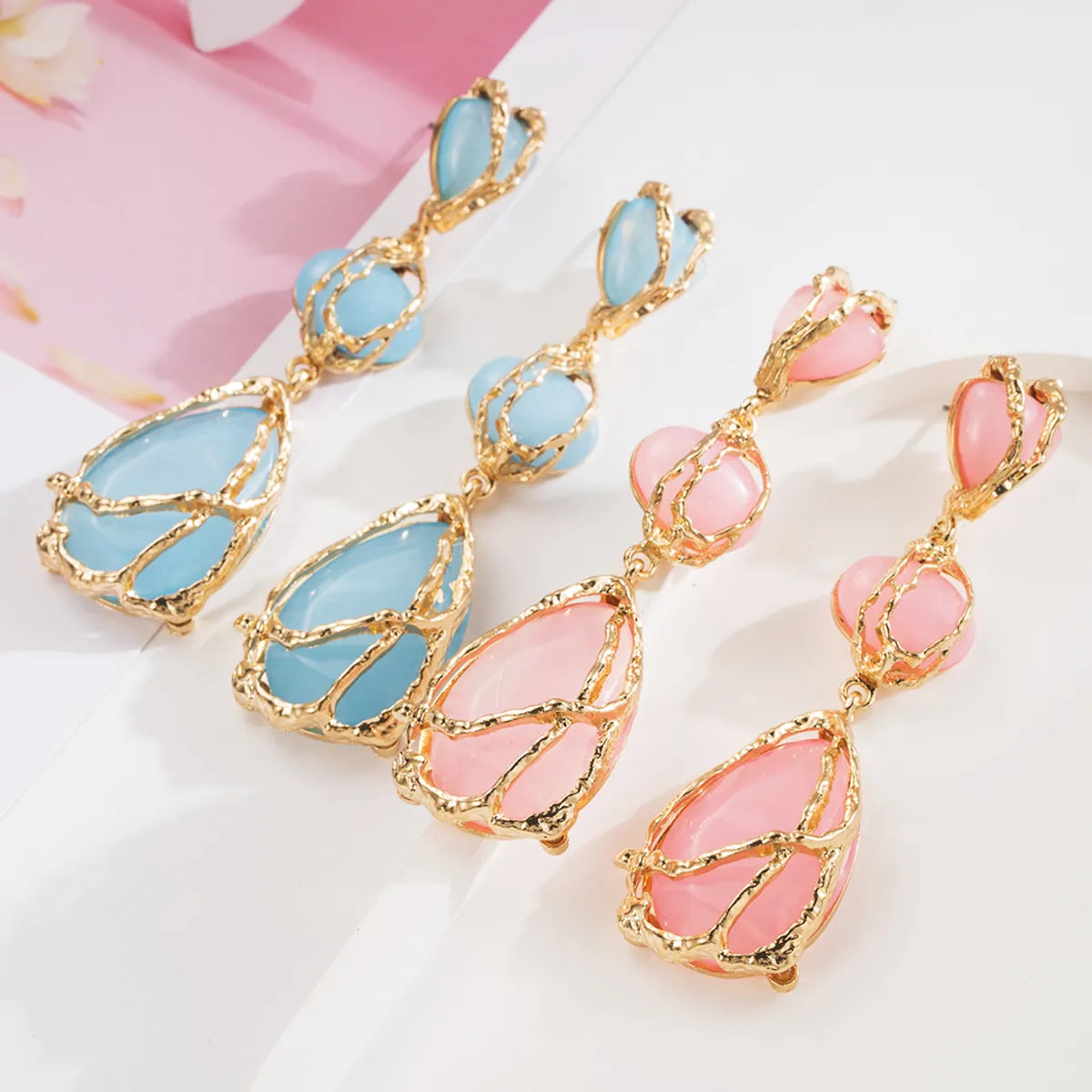 1 Pair Vacation Modern Style Classic Style Water Droplets Plating Inlay Alloy Resin Resin Gold Plated Drop Earrings