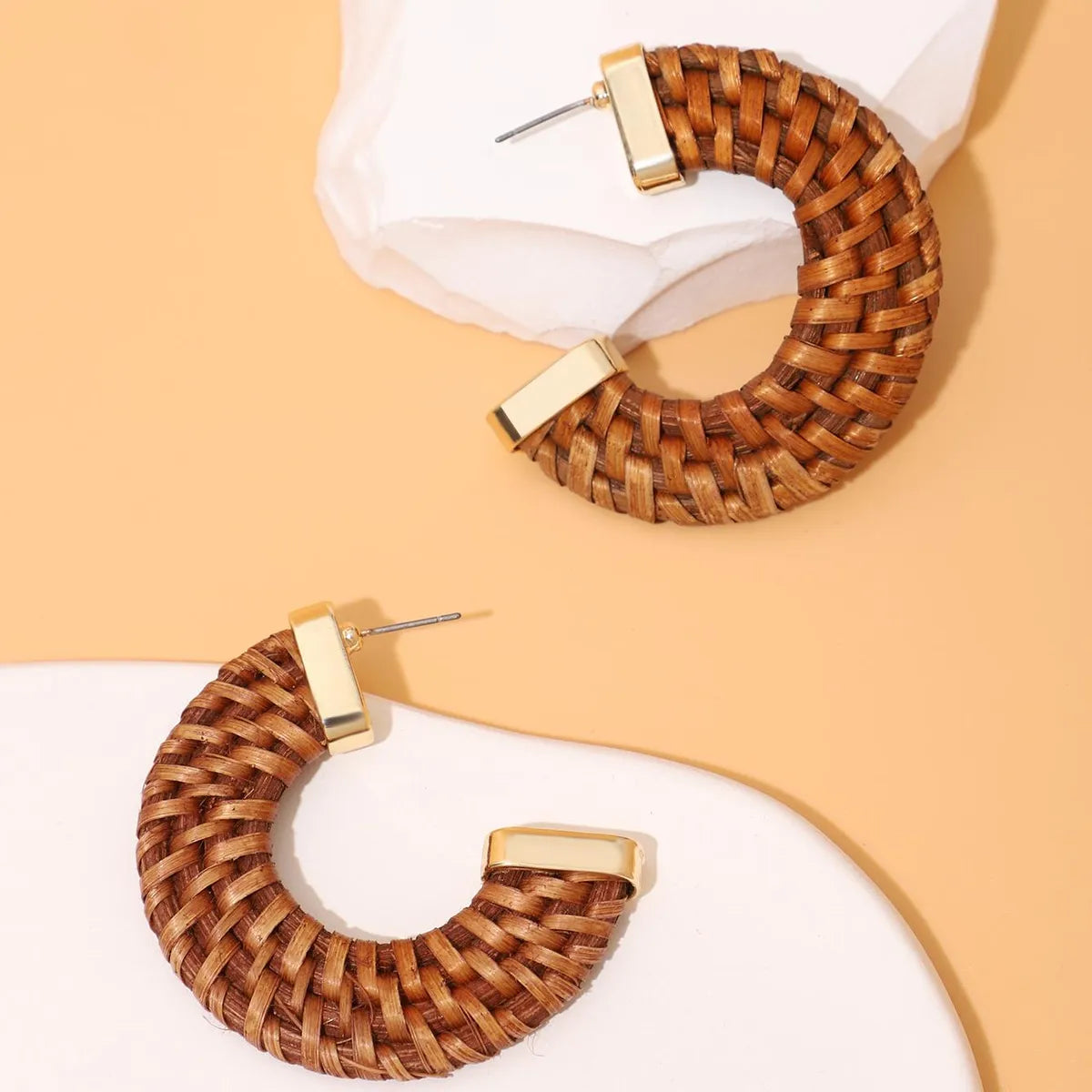 1 Pair Vacation Pastoral C Shape Braid Rattan Ear Studs