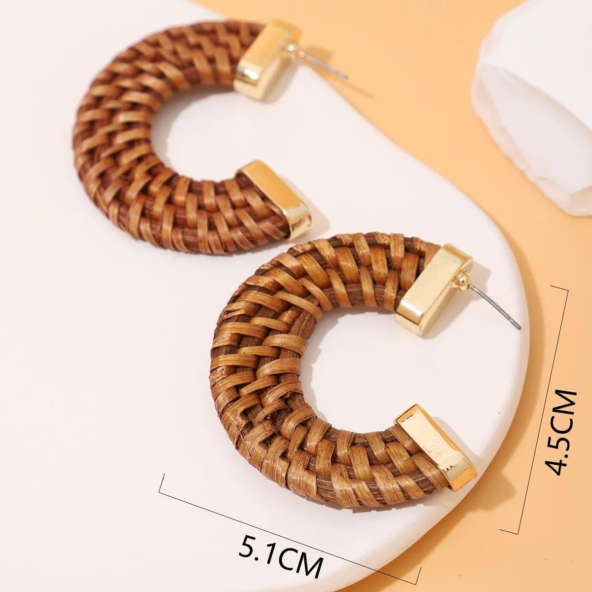 1 Pair Vacation Pastoral C Shape Braid Rattan Ear Studs