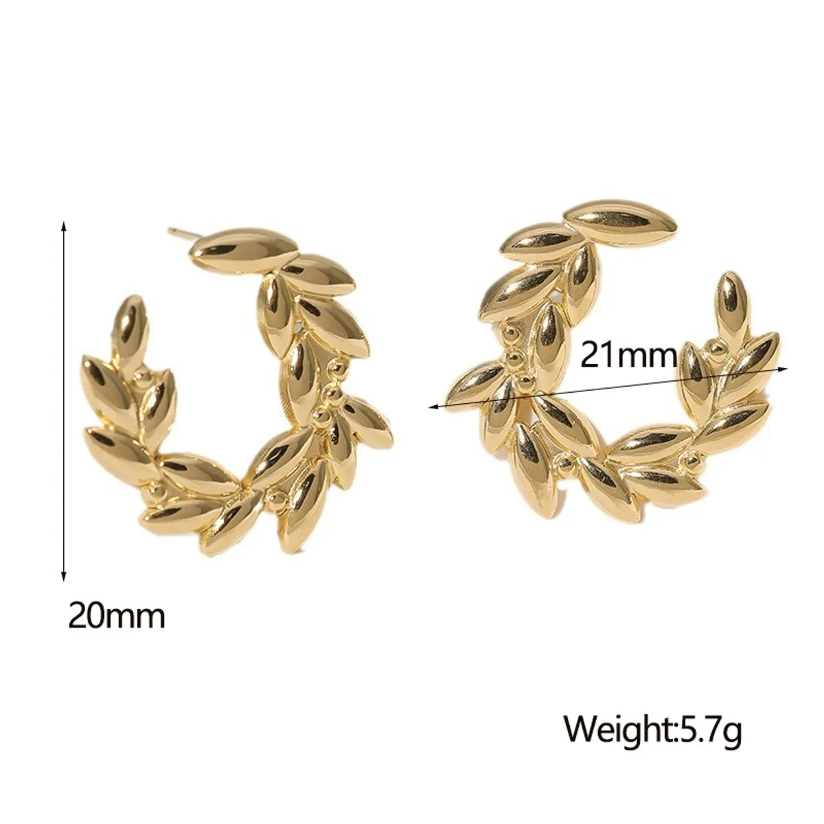 1 Pair Vacation Pastoral Simple Style Leaf Grain Stainless Steel 18K Gold Plated Ear Studs