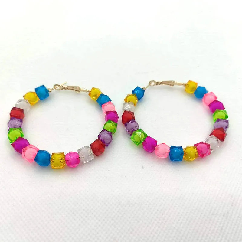 1 Pair Vacation Round Arylic Hoop Earrings