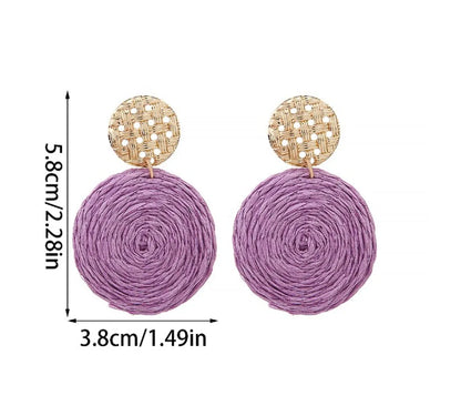 1 Pair Vacation Round Raffia Drop Earrings