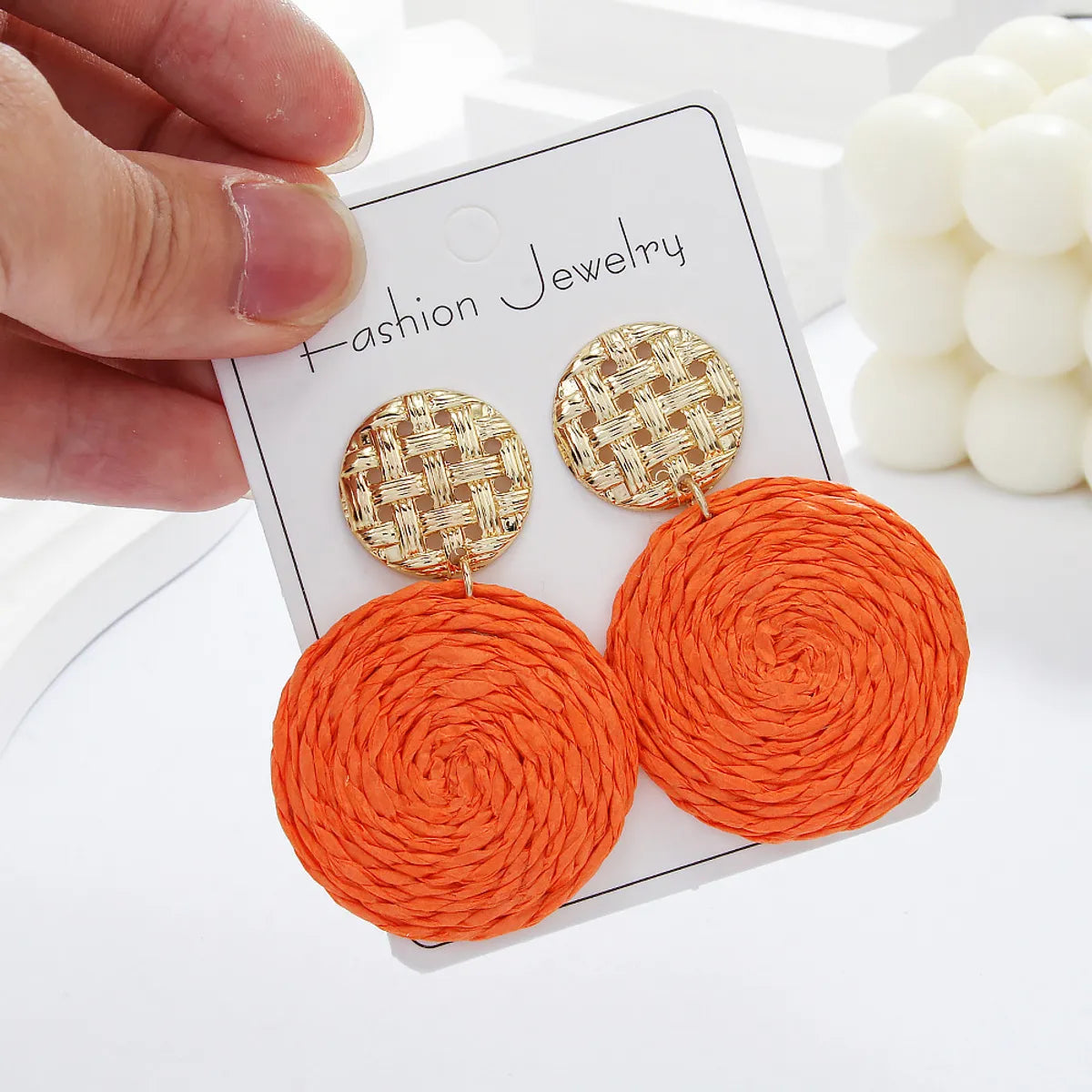 1 Pair Vacation Round Raffia Drop Earrings