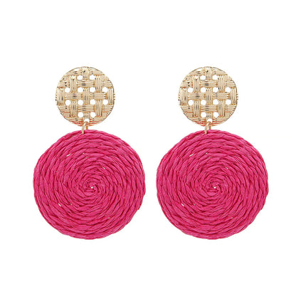 1 Pair Vacation Round Raffia Drop Earrings