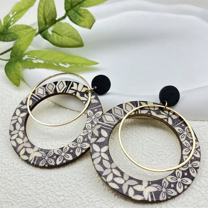 1 Pair Vacation Round Stoving Varnish Flakes Wood Drop Earrings