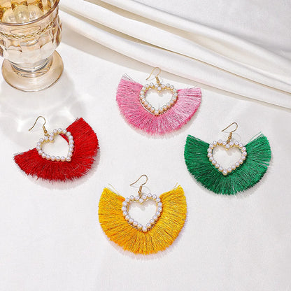 1 Pair Vacation Sector Heart Shape Plating Inlay Alloy Artificial Pearls 14k Gold Plated Drop Earrings