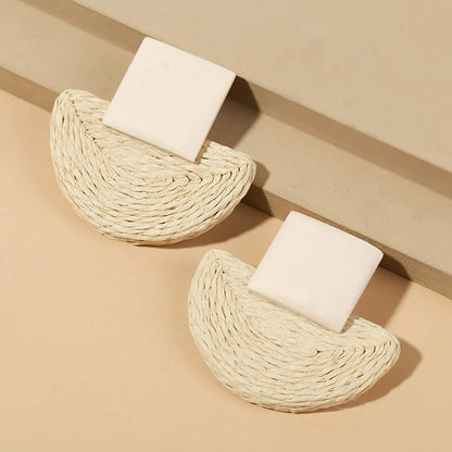 1 Pair Vacation Sector Square Rattan Earrings