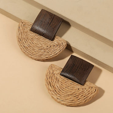 1 Pair Vacation Sector Square Rattan Earrings