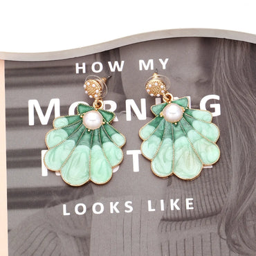 1 Pair Vacation Shell Enamel Imitation Pearl Alloy Drop Earrings