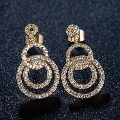 1 Pair Vacation Shiny Circle Plating Inlay Copper Zircon Gold Plated Drop Earrings