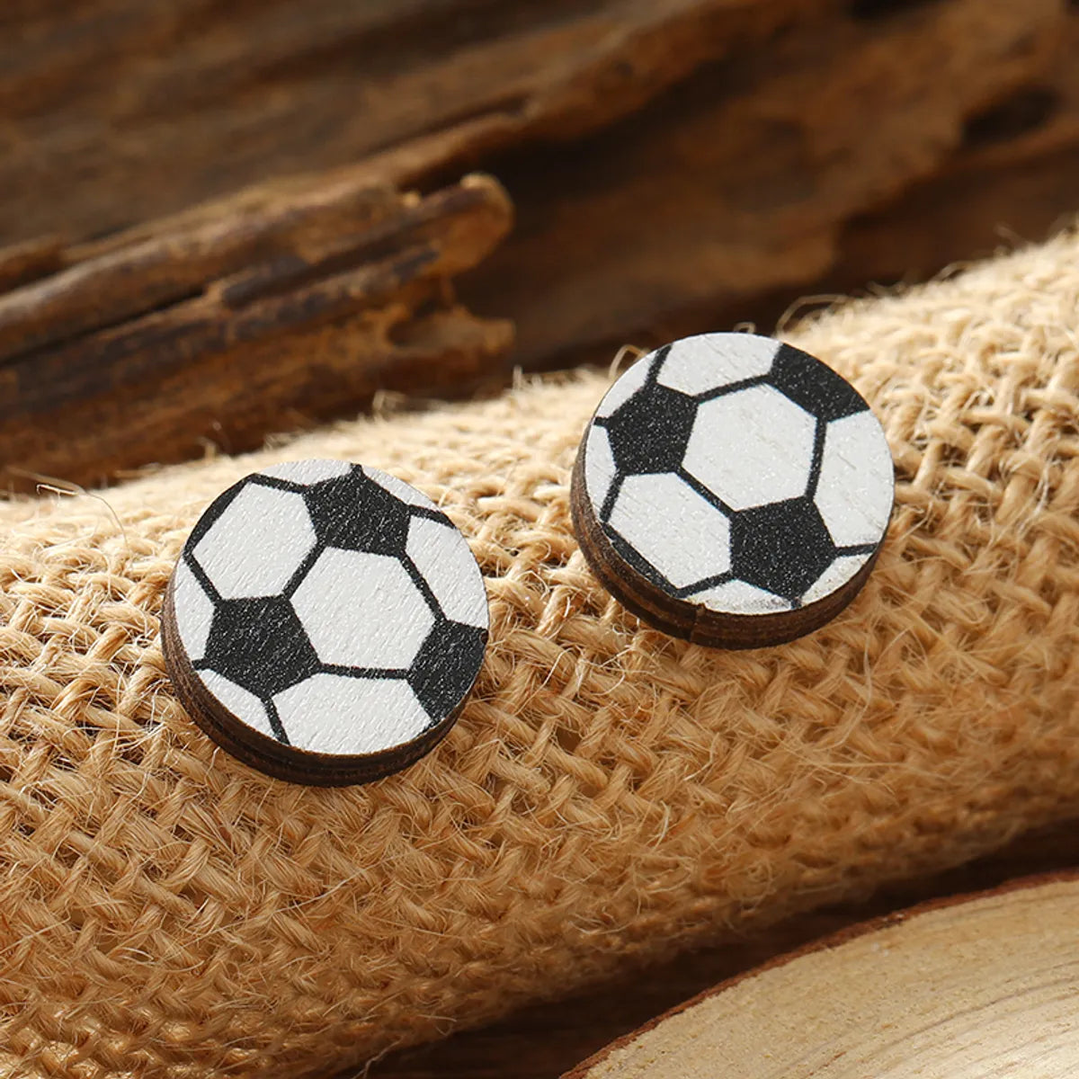 1 Pair Vacation Simple Style Ball Basketball Football Painted Wood Silver Plated Ear Studs