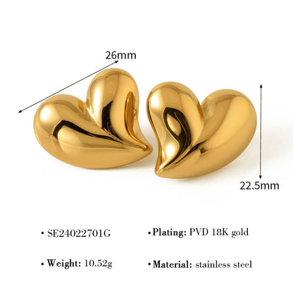 1 Pair Vacation Simple Style Classic Style Heart Shape 304 Stainless Steel 18K Gold Plated Ear Studs