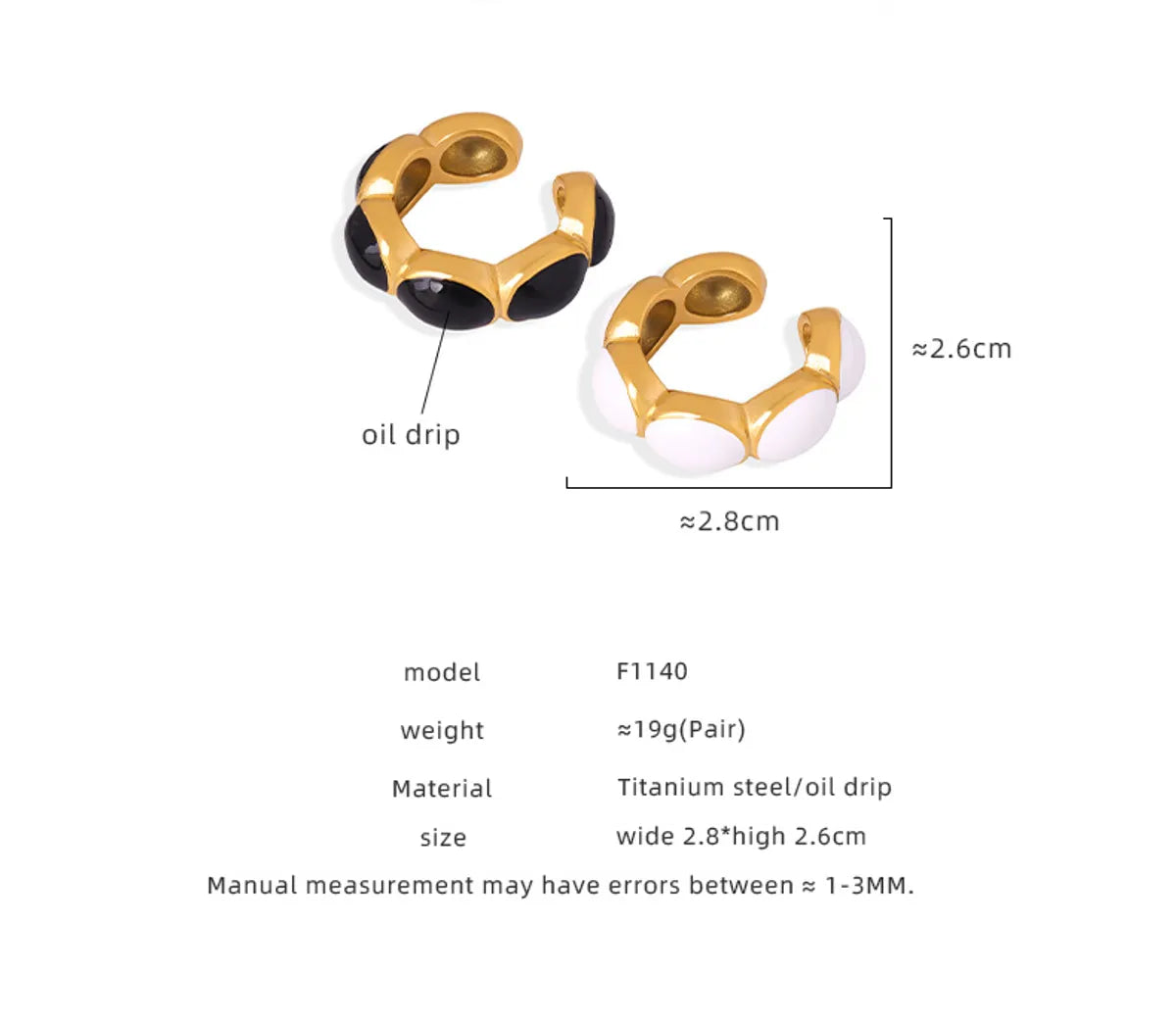 1 Pair Vacation Simple Style Color Block Enamel Plating Titanium Steel 18k Gold Plated Ear Cuffs