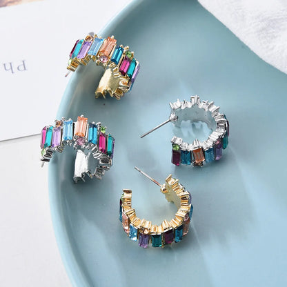 1 Pair Vacation Simple Style Color Block Inlay Alloy Glass Ear Studs