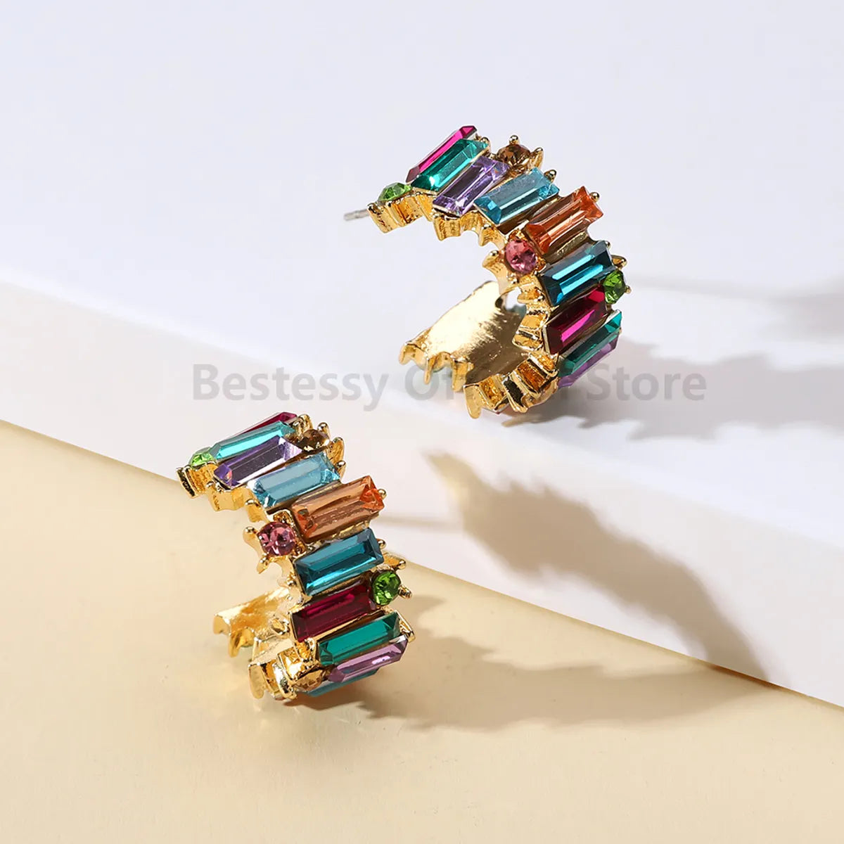 1 Pair Vacation Simple Style Color Block Inlay Alloy Glass Ear Studs