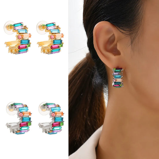 1 Pair Vacation Simple Style Color Block Inlay Alloy Glass Ear Studs