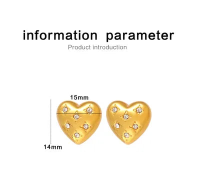 1 Pair Vacation Simple Style Commute Heart Shape Inlay 304 Stainless Steel 316 Stainless Steel  Rhinestones 18K Gold Plated Ear Studs