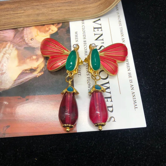 1 Pair Vacation Simple Style Dragonfly Inlay Alloy Pearl Glass Drop Earrings