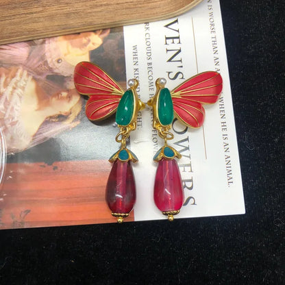 1 Pair Vacation Simple Style Dragonfly Inlay Alloy Pearl Glass Drop Earrings