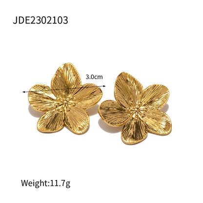 1 Pair Vacation Simple Style Flower Plating Inlay 304 Stainless Steel Zircon 18K Gold Plated Ear Studs