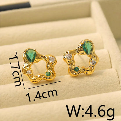 1 Pair Vacation Simple Style Flower Plating Inlay Copper Zircon 18K Gold Plated Ear Studs