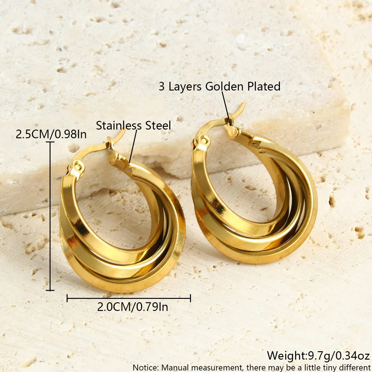 1 Pair Vacation Simple Style Geometric Plating Stainless Steel 18K Gold Plated Earrings