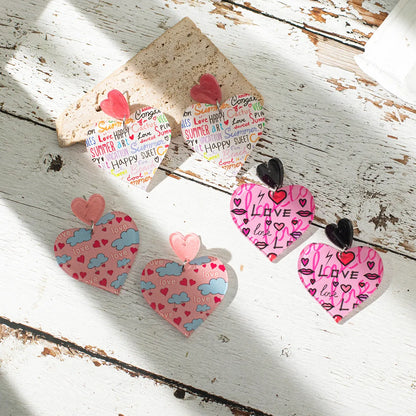 1 Pair Vacation Simple Style Heart Shape Printing Arylic Drop Earrings