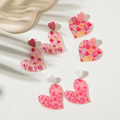 1 Pair Vacation Simple Style Heart Shape Printing Arylic Drop Earrings