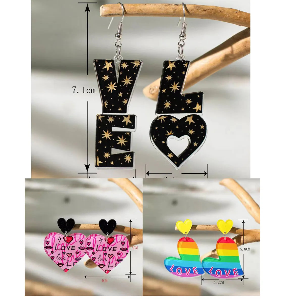 1 Pair Vacation Simple Style Heart Shape Printing Arylic Drop Earrings