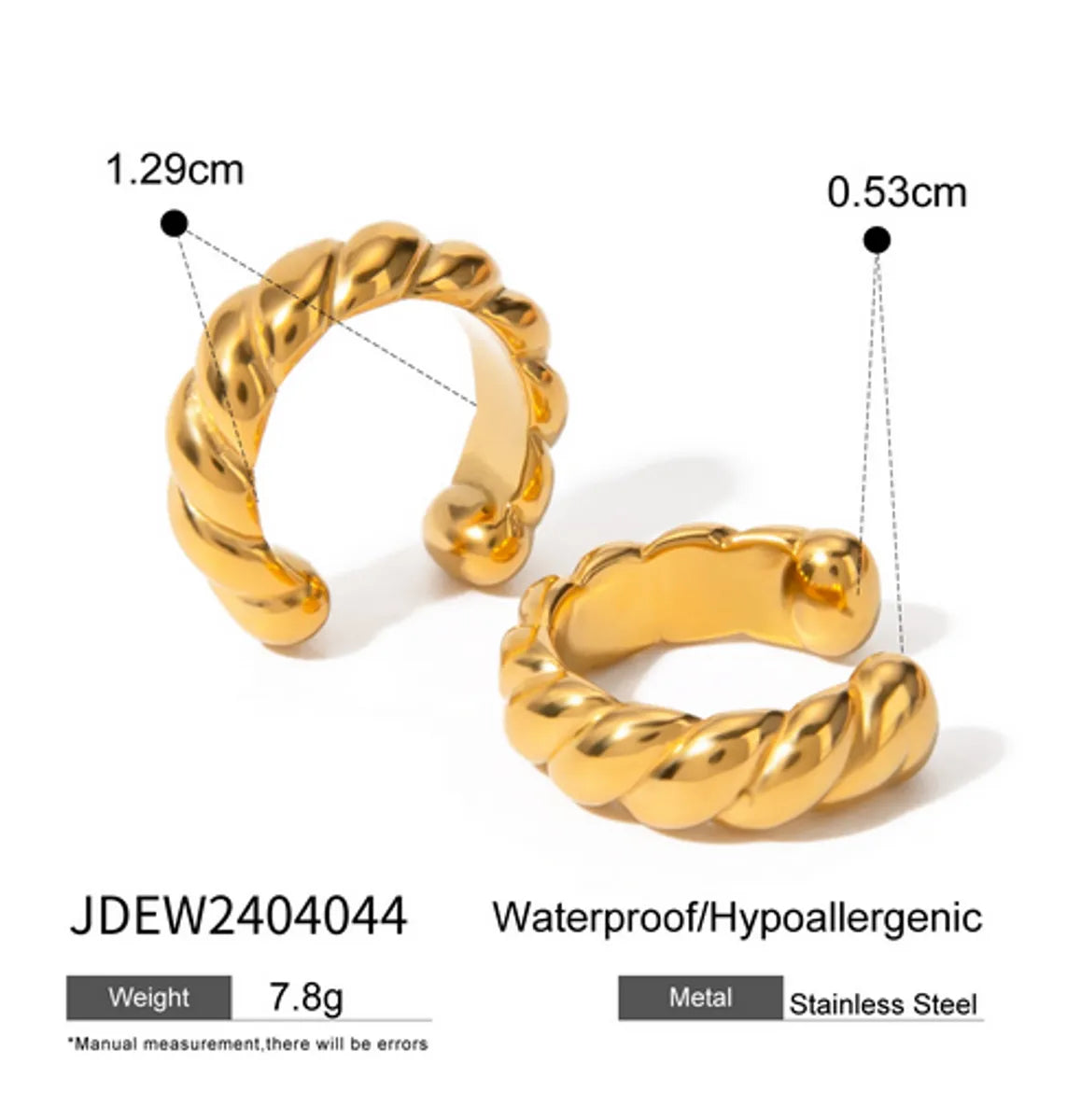 1 Pair Vacation Simple Style IG Style C Shape Solid Color Asymmetrical 304 Stainless Steel 18K Gold Plated Ear Cuffs