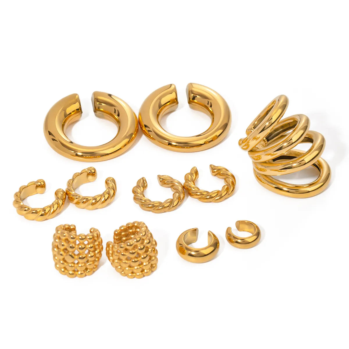 1 Pair Vacation Simple Style IG Style C Shape Solid Color Asymmetrical 304 Stainless Steel 18K Gold Plated Ear Cuffs