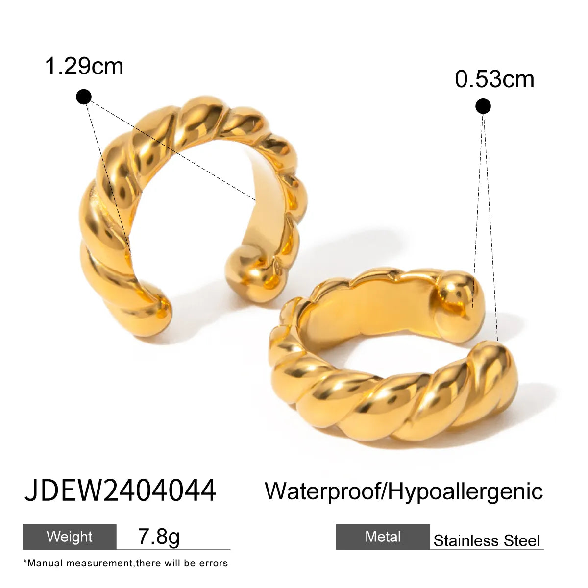 1 Pair Vacation Simple Style IG Style C Shape Solid Color Asymmetrical 304 Stainless Steel 18K Gold Plated Ear Cuffs