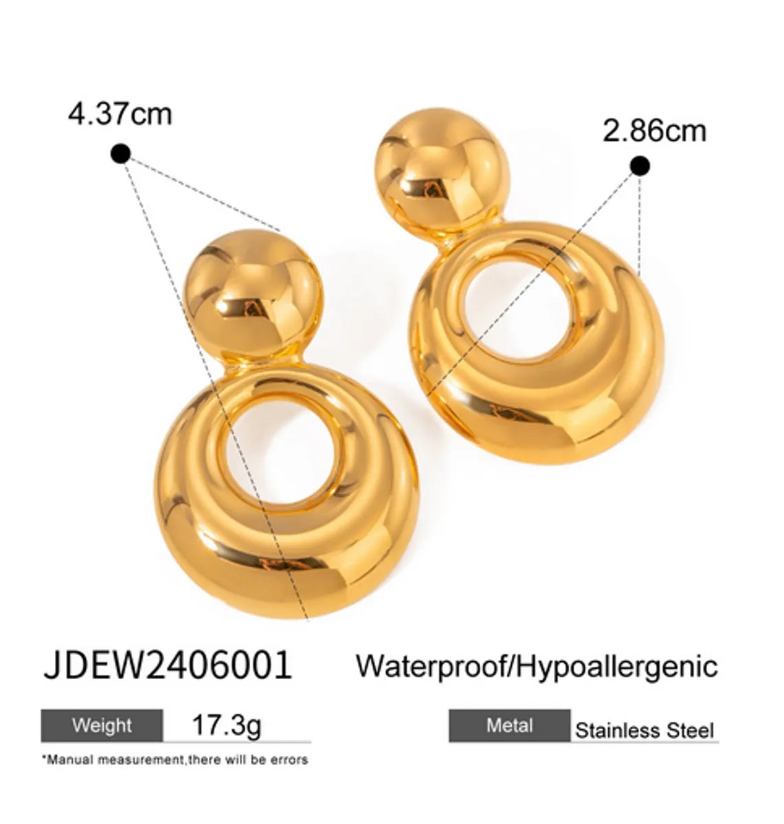 1 Pair Vacation Simple Style IG Style Oval Plating 304 Stainless Steel 18K Gold Plated Ear Studs