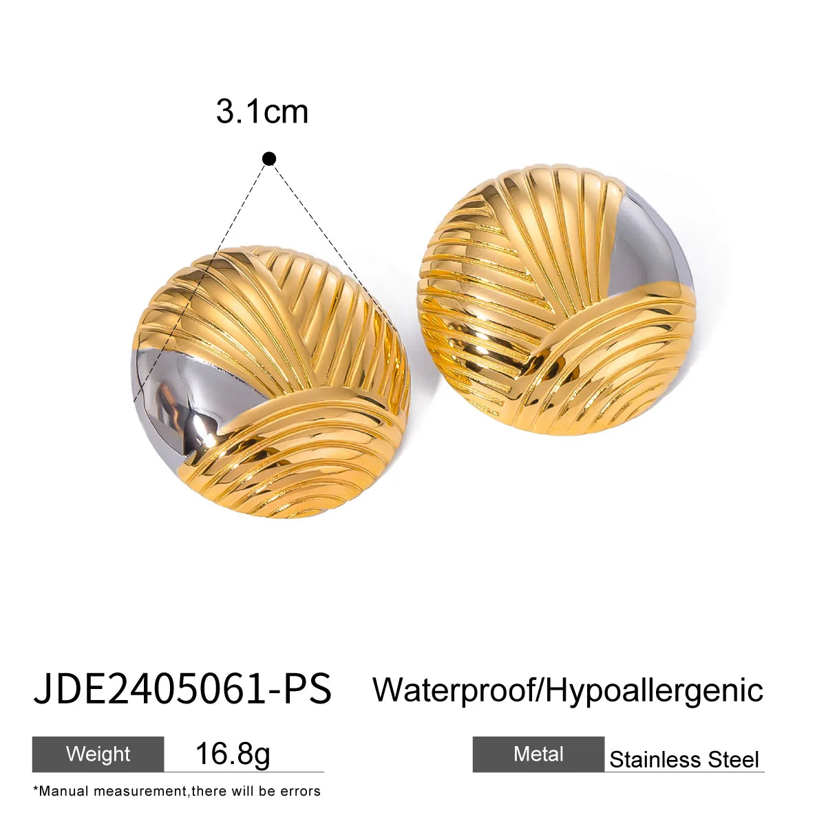 1 Pair Vacation Simple Style IG Style Round Solid Color Plating 304 Stainless Steel 18K Gold Plated Ear Studs