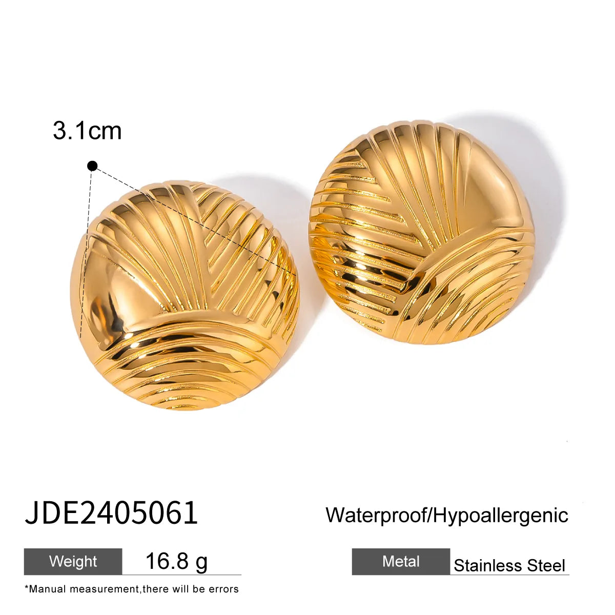 1 Pair Vacation Simple Style IG Style Round Solid Color Plating 304 Stainless Steel 18K Gold Plated Ear Studs