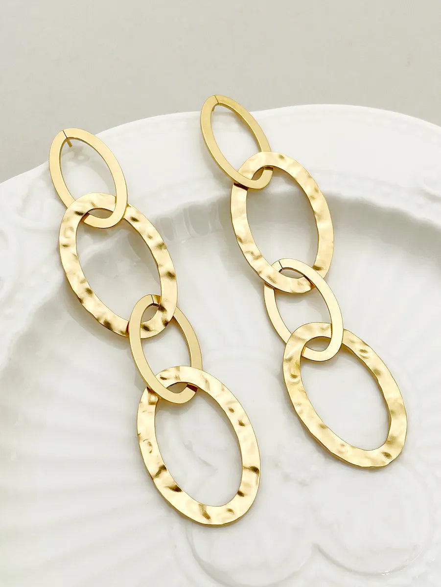 1 Pair Vacation Simple Style Oval Polishing Plating Stainless Steel Gold Plated Drop Earrings