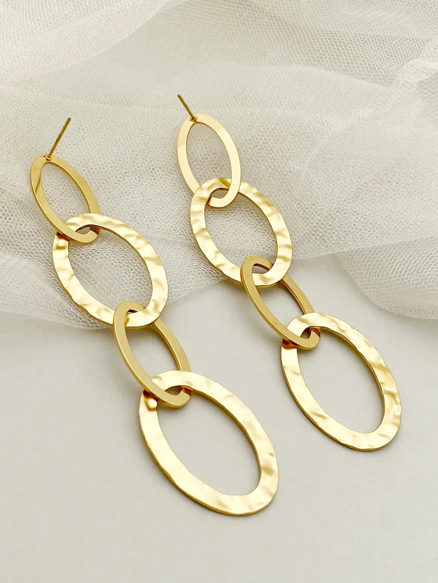 1 Pair Vacation Simple Style Oval Polishing Plating Stainless Steel Gold Plated Drop Earrings