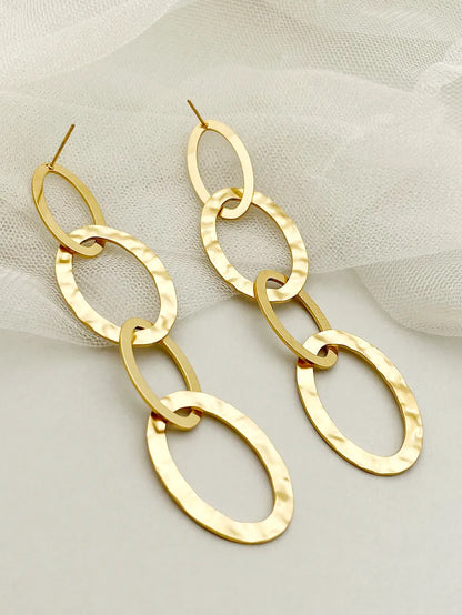 1 Pair Vacation Simple Style Oval Polishing Plating Stainless Steel Gold Plated Drop Earrings