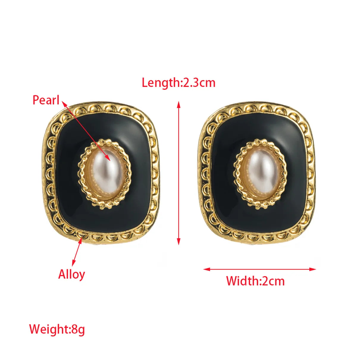 1 Pair Vacation Simple Style Square Enamel Inlay Alloy Pearl Ear Studs