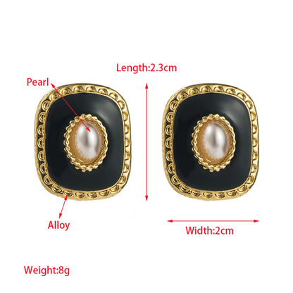 1 Pair Vacation Simple Style Square Enamel Inlay Alloy Pearl Ear Studs