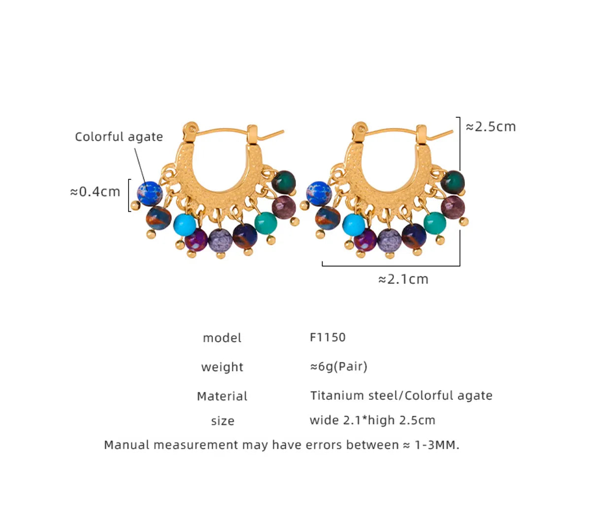 1 Pair Vacation Simple Style U Shape Plating Agate Titanium Steel 18k Gold Plated Hoop Earrings