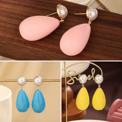 1 Pair Vacation Simple Style Water Droplets Inlay Arylic Artificial Pearls Drop Earrings