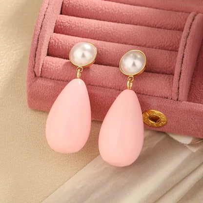 1 Pair Vacation Simple Style Water Droplets Inlay Arylic Artificial Pearls Drop Earrings