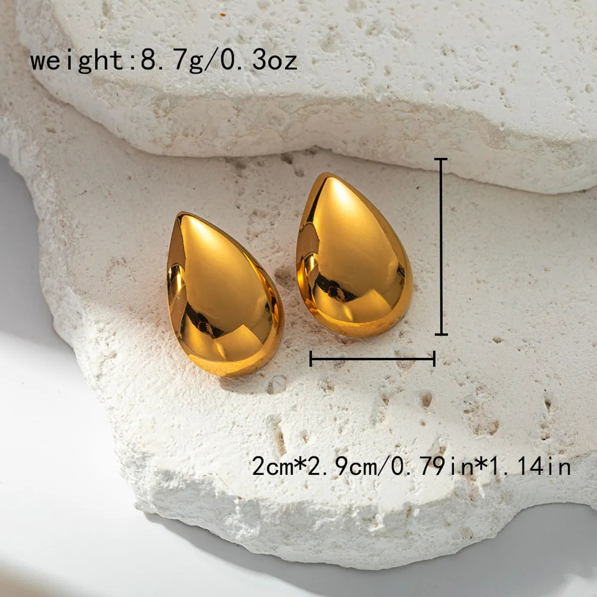 1 Pair Vacation Simple Style Water Droplets Plating 304 Stainless Steel 14K Gold Plated Ear Studs