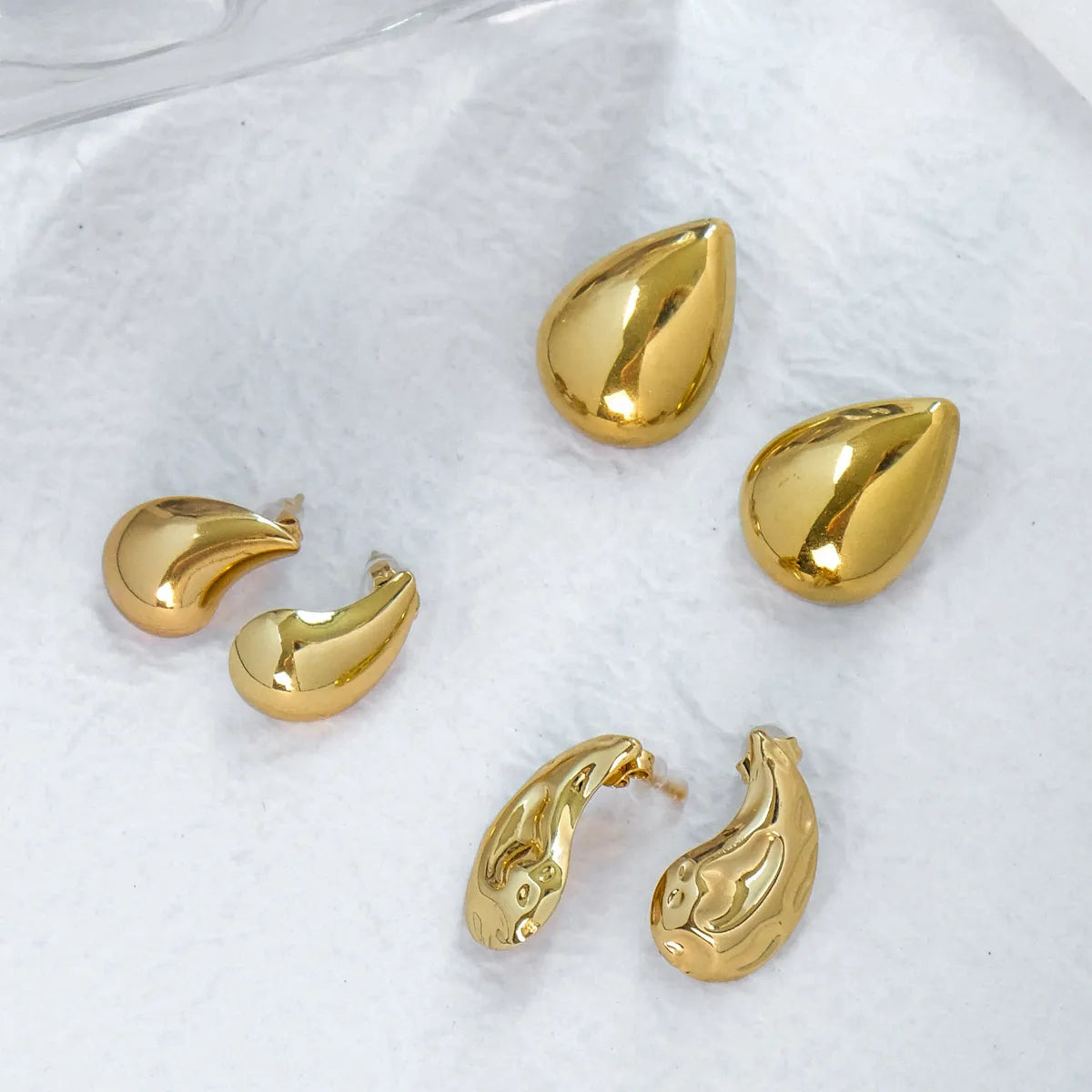 1 Pair Vacation Simple Style Water Droplets Plating 304 Stainless Steel 14K Gold Plated Ear Studs