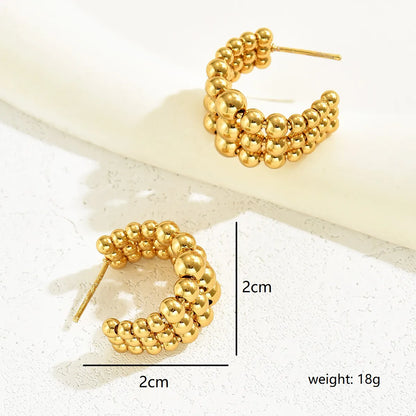 1 Pair Vacation Solid Color Commute C Shape Round Layered Plating Stainless Steel 18k Gold Plated Ear Studs