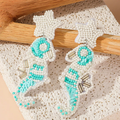 1 Pair Vacation Starfish Hippocampus Beaded Mostacilla Drop Earrings