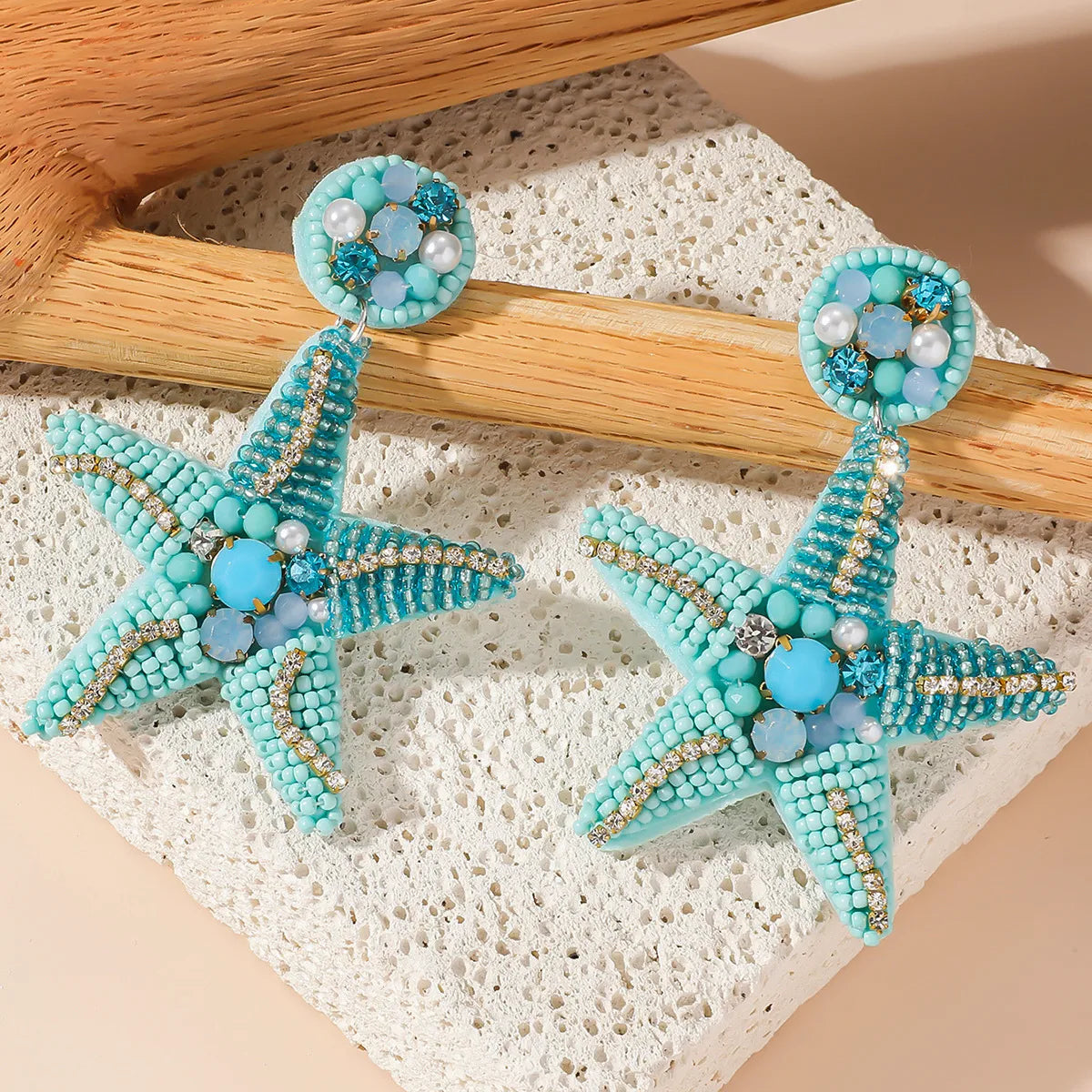 1 Pair Vacation Starfish Hippocampus Beaded Mostacilla Drop Earrings