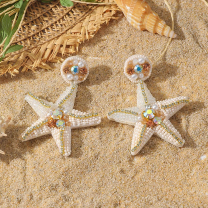 1 Pair Vacation Starfish Hippocampus Beaded Mostacilla Drop Earrings