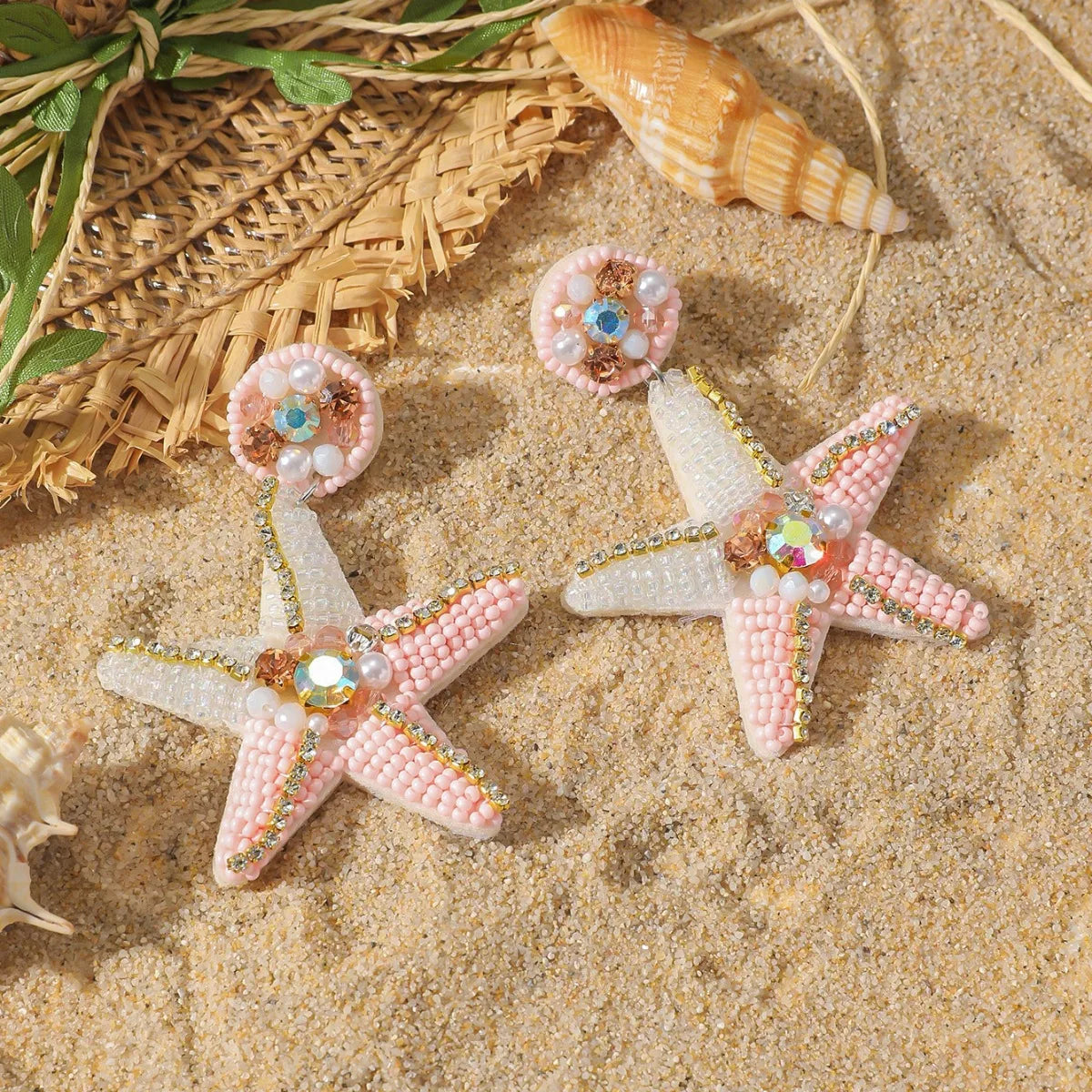 1 Pair Vacation Starfish Hippocampus Beaded Mostacilla Drop Earrings